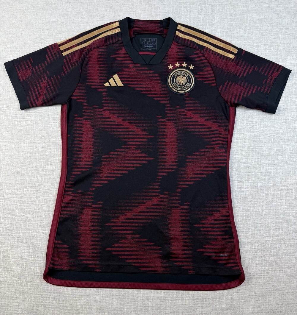 Adidas Germany 2022 Away Soccer Jersey Men’s S Black Burgundy Gold DFB